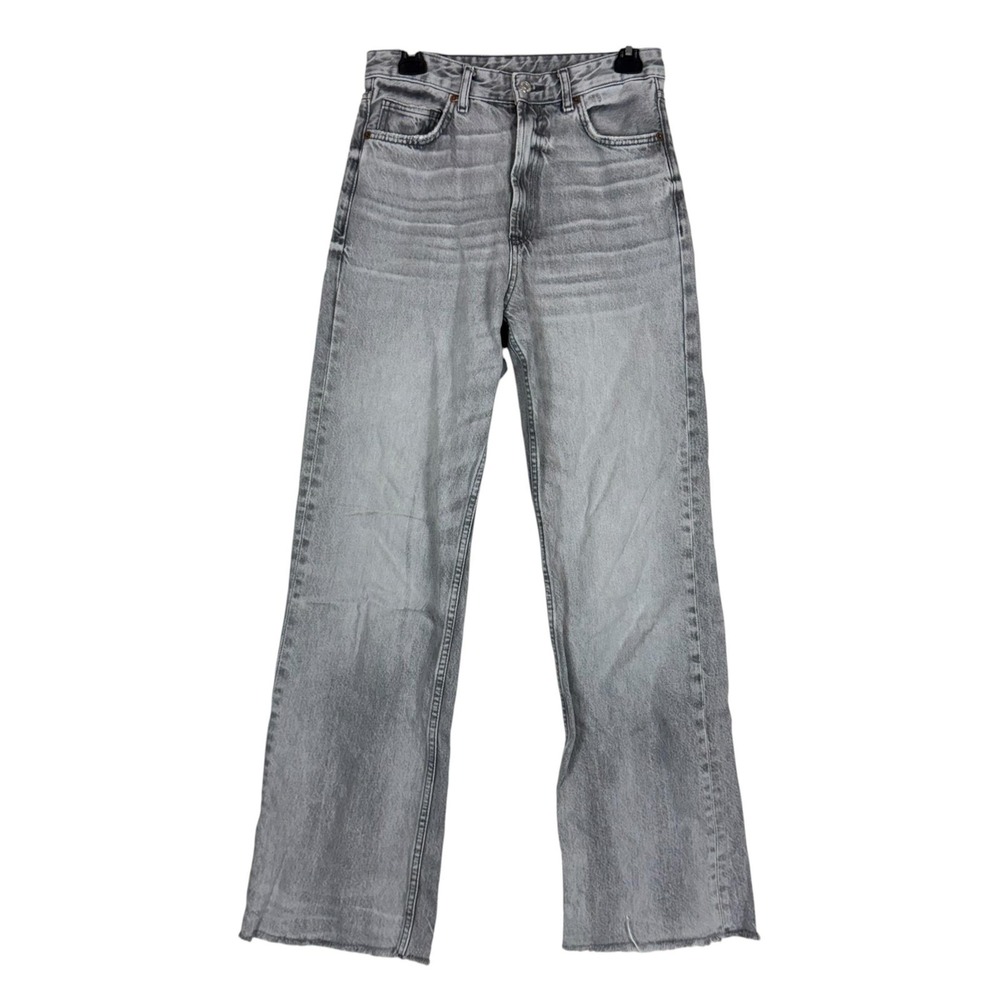 Zara Jeans Womens 6 Gray Light Wash High Rise Relaxed Straight Raw Hem Denim